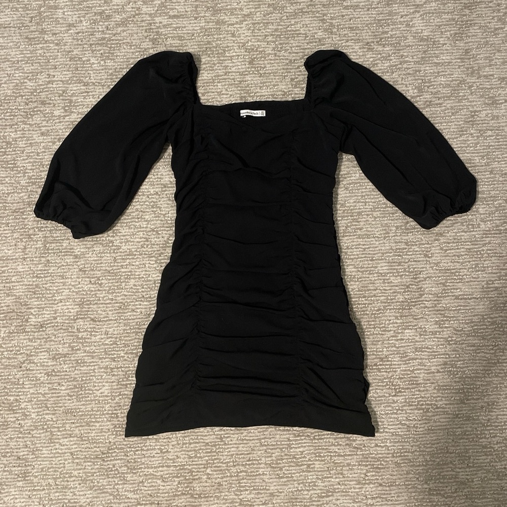 Abercrombie & Fitch Black Ruched Mini Dress with Sweetheart Neckline